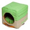 Touchdog Convertible and Reversible Vintage Printed Squared 2-in-1 Collapsible Dog House Bed