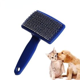 Pet Needle Combs Massage Pet Hair Remover Brush Cats Fur Cleaning Stainless Non-Slip Flea Chihuahua Pet Grooming Dog Supplies (Color: Blue, size: l)