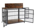 Furniture style dog crate wrought iron frame door with side openings, Grey, 43.3''W x 29.9''D x 33.5''H.